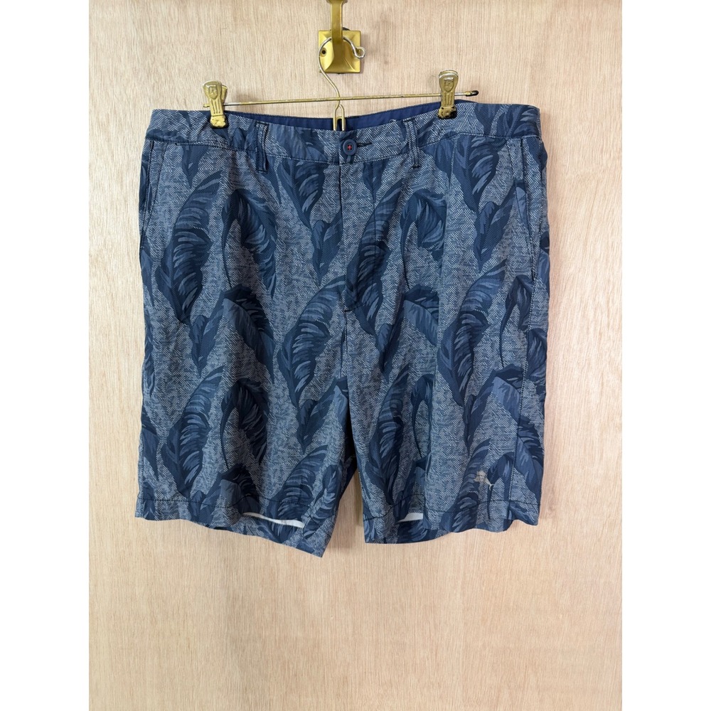 Tommy Bahama Mens 38 Blue Tropical Leaf Print Athletic Golf Shorts